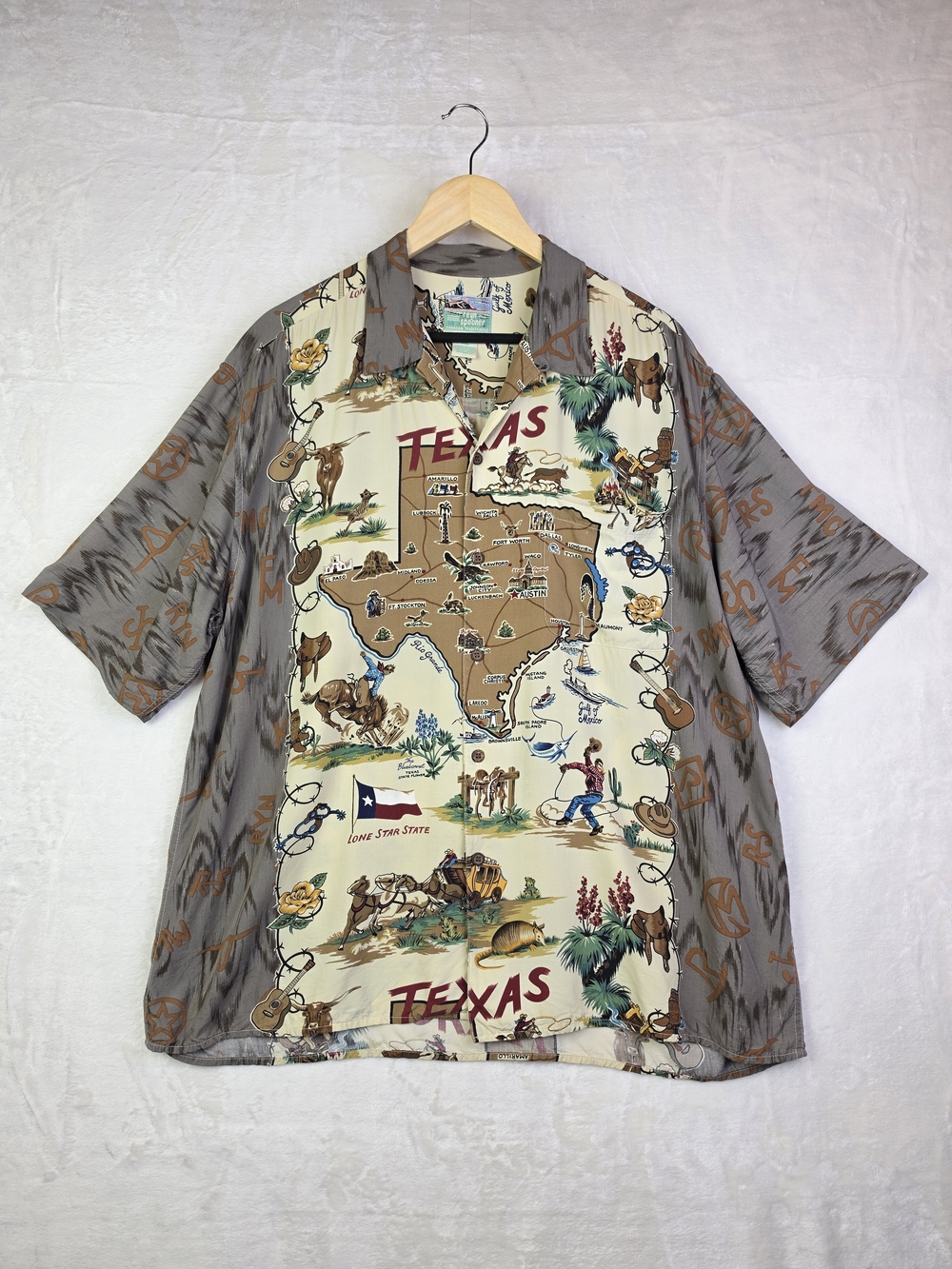Reyn Spooner Hawaiian Shirt XL Texas Map Lone Star State Rayon‎ Vintage Camp